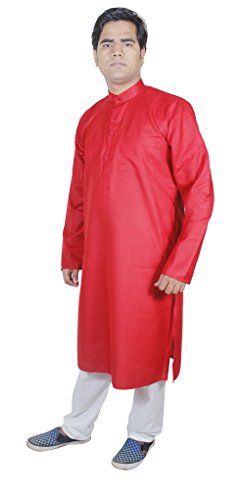 Kurta larga de los hombres conjunto ropa india pantalón rojo L