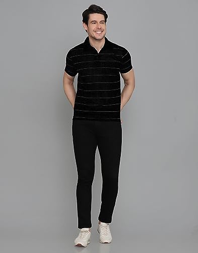 Image of INKKR Men's Striped Polo Neck Cotton Blend Multicolor T-Shirt