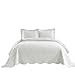 MarCielo 3-Piece 100% Cotton Oversized Bedspread Lightweight Quilt Coverlet Embroidery Farmhouse Bedding Set (TG Bright White, Oversized Queen (100