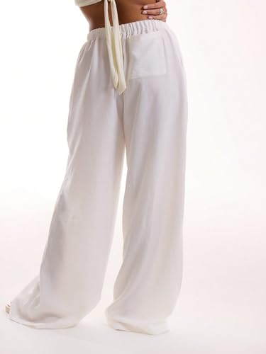 Image of Womens Linen Pants Wide Leg Loose Swimsuit Coverups Summer Pants Beach Vacation Outfits