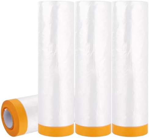 APACALI 4 Rolls Plastic Dust Sheets Roll, 3m x 20m Pre Taped Masking ...