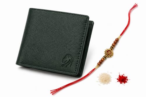 Image of VEMILIO Men's Vegan Leather Wallet with Coin Pocket | Slim Bifold Wallet for Men | 2 Cash Compartments | 3 Card Slots & 2 Hidden Pockets | Stylish Wallet for Daily Use & Gifting (Rakhi Green Wallet)