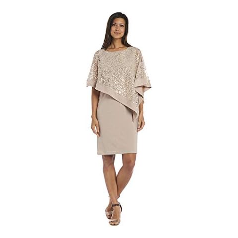 R&M Richards Women's Short Laced Poncho Dress Missy Special Occasion, Champagne, 12 Cover