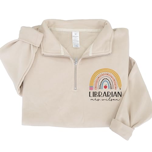 Chillever Personalized Embroidery Teacher Quarter Zip Sweatshirt, Custom Teacher Name Zip Sweaters, Back to School Gifts