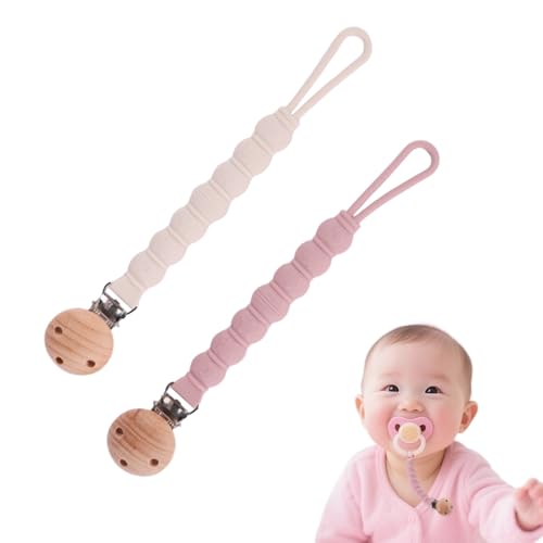 Nicebest Chupetero de Silicona Para Bebé 2 Piezas, Blanco y Rosa Cadena Chupete Bebe, Porta Chupetes Bebé con Cadena para Niños y Niñas, Chupete Holder para Mordedor o Juguete