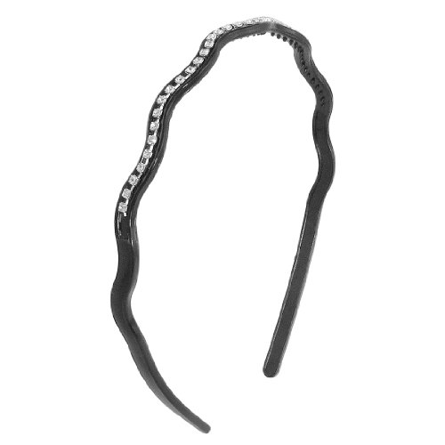 uxcell Glittery Rhinestones Decor Black Plastic Head Band Wavy Hairband