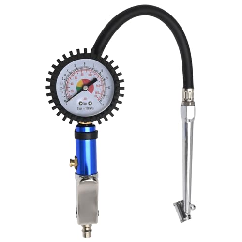 JUUDDENPARTS 0-12 Bar Tyre Pressure Inflator Self-Locking Tyre Pressure Gauge for Cars Trucks SUVs and Motorcycles Flexible Hose with Quick Connector for Easy Use