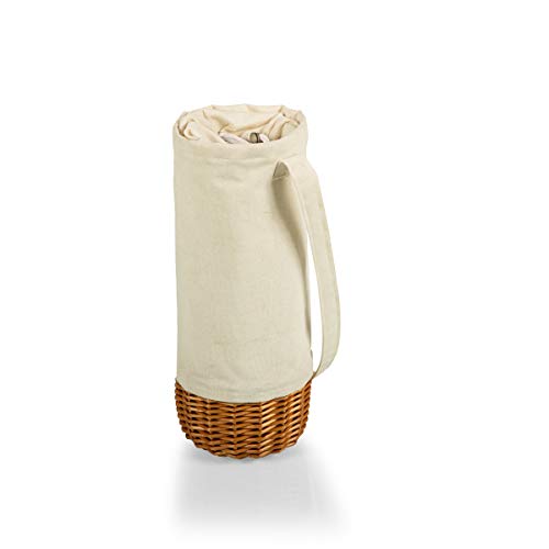 PICNIC TIME Malbec Insulated Canvas and Willow Wine Bottle Basket - Wine Tote - Wine Gift Bag, (Beige Canvas)