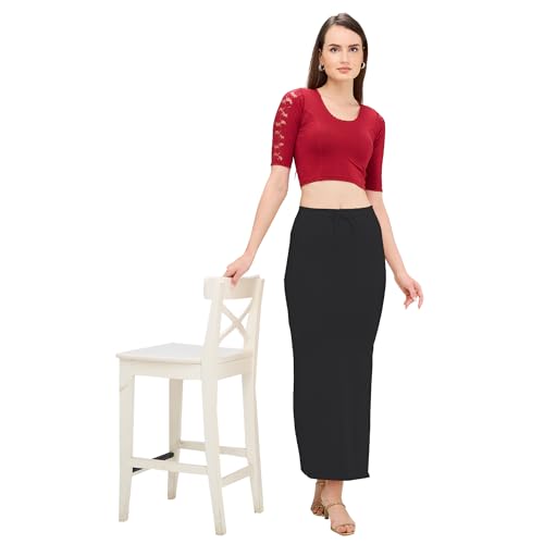 Image of DESI GIRL Cotton Lycra Stretchable Saree Shapewear Petticoat with Drawstring for Women | Fishcut Saree Petticoat with Side Slit for Easy Movement | Saree Shaper | Long inskirt