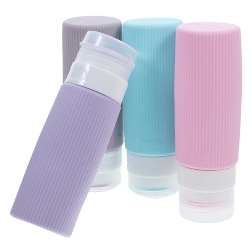 iplusmile 4 piezas Botellas de Silicona Reutilizables para Viaje Set de Recipientes Prueba de Fugas con Tapa para Champú y Loción para Cosméticos y Artículos de Tocador Portátiles