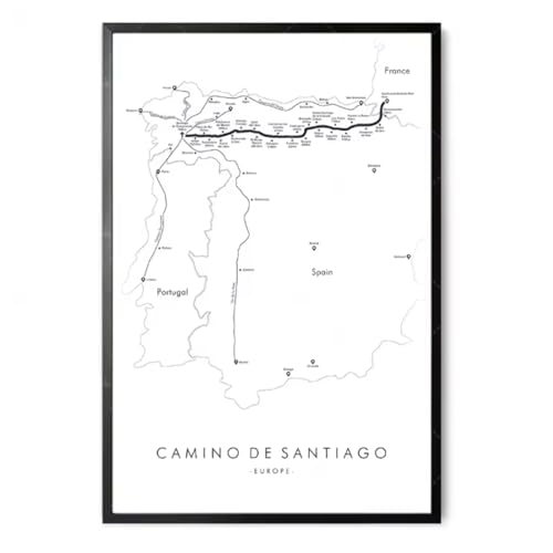 Póster con Mapa del Camino de Santiago, Lienzo para Pared, Impresiones de imágenes, Pintura en Lienzo Retro, Arte de Pared para decoración de la habitación del hogar, 50x70cm, sin Marco