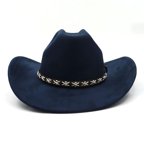 Image of Western Suede Cowboy Hat for Women Men Wide Brim Classic Cowboy Cowgirl Hat with Buckle Belt Felt Fedora Hat