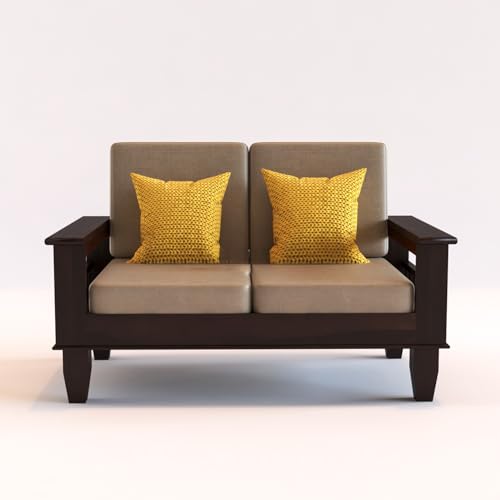Image of KINGS HOME FURNITURE Sheesham Wooden 4 Seater Sofa for Living Room | Rosewood 4 Seater Cushion Sofa with Side Newspaper Holder for Home & Office | Solid Wood Sofa Set for Lounge (-Walnut,2+1+1 Seater)