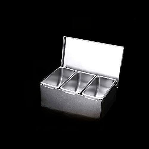 ETZRYSYB Tarros de especias de acero inoxidable, caja de condimentos con tapa, rejilla de almacenamiento de cocina (tres rejillas)