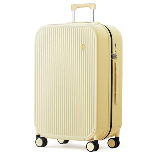 mixi 26 Inch Large Checked Luggage PC Hardshell Suitcases with Wheels for Travel Woman Men, Lark Yellow