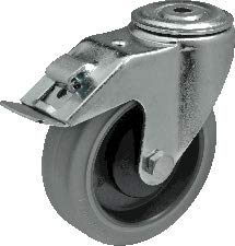 Rueda Giratoria Con Agujero En La Espalda Con Freno De 100 Mm, Rodamiento De Bolas Elástica Performa, Capacidad De Carga: 150 Kg