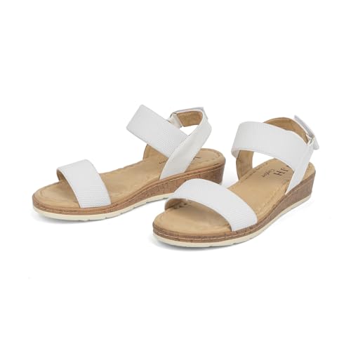 Image of VJH confort Women's Flat Sandals Open Toe Elastic Ankle Strap Slip on Comfy Low Wedge Sandals