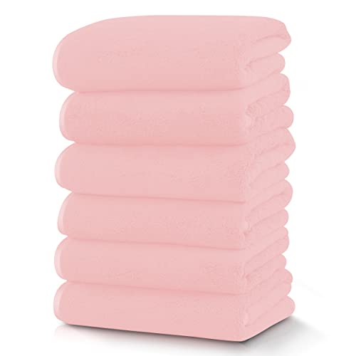 TENSTARS Silk Hemming Hand Towels for Bathroom - Quick Drying - Ultra Soft Microfiber Absorbent Towel for Bath Fitness Gym Shower Hotel and Spa - 16x28 Inch | Set of 6 Pink
