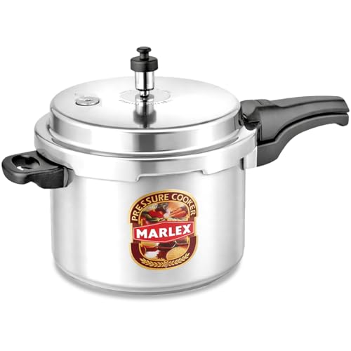 Image of Marlex Aluminium Pressure Cooker 5 Litre with Outer Lid - 5 Year Warranty (ISI Certified) - Gas Stovetop Compatible Cooker for 5-7 Person, Deep Lid Spiilage Control (Silver Cooker)