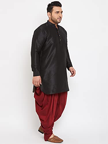 Image of VASTRAMAY Men's Silk Blend Solid Plus Kurta And Dhoti Set - Classic Ethnic Attire for Cultural Celebrations | Curved Hem Kurta With Contrast Cowl Dhoti Set