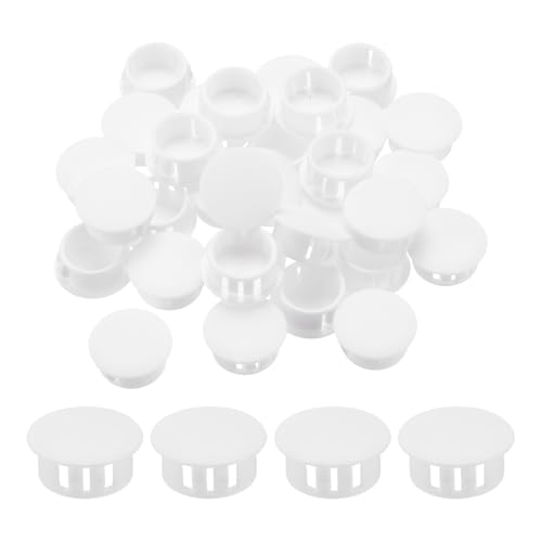 Image of MECCANIXITY 100PCS 18mm(11 /16 inch) White Plastic Hole Plugs, Flush Type Panel Hole Plugs Insert End Caps for Locking Hole Tubes Furniture Cabinet