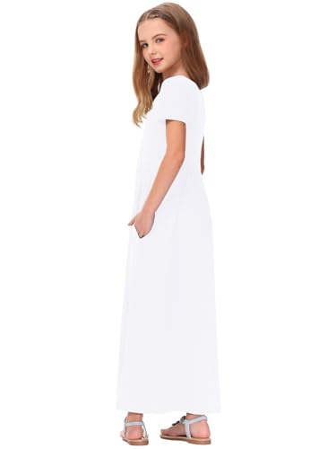 Image of Deerose Girls Maxi Dress Short Sleeve Casual Long Dresses with Pockets 5-14 Years
