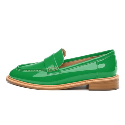 Image of JUSTDANNI Loafers for Women Slip On Shoes with Round Toe 1.2-Inch Low Chunky Block Heel Patent Comfortable Casual Dress Pump Shoes for Wedding Party Work Shopping Dating