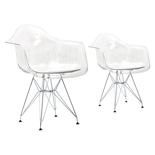 Canglong Clear Plastic Armchair Metal Legs Lounge Arm Chair For Kitchen, Dining, Living, Guest, Bed Room, Set Of 2, Transparent 1 #TOP3