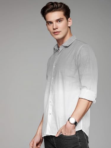 Image of IndoPrimo Men's Cotton Shirt with Full Sleeves Spread Collar Classic Style Solid Pattern Regular Fit and Standard Length