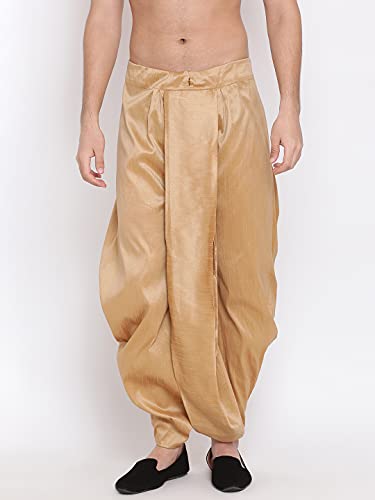 Image of VASTRAMAY Men's White Silk Blend Readymade Elastic Traditional Dhoti - Comfortable Pre-Stitched Dhoti for Weddings, Festivals, and Special Occasions