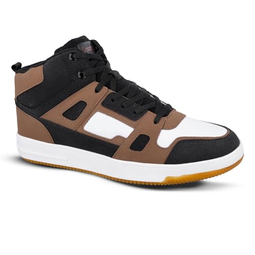 Image of WALKAROO High Top Casual Sneakers for Men's|Stylish and Comfortable|Cushion Insole and Slip-Resistance Outsole|Perfect Casual Wear|WY3466 Black Brown