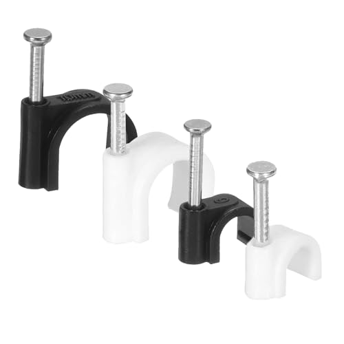 AMSGANK 400pcs Round Cable Nail Clips, 2 Size 6mm 10mm White and Black Round Cable Wall Clips Wire Tidy Clip Pins Cables Tacks for Organizing Ethernet, Electrical Cables, Wires