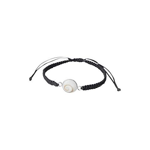 Pulsera Plata con Concha Natural hecha a mano de Macramé/Pulsera UNISEX/Colores Negro Verde Rosa Beige/Piedra Santa Lucía Natural Cover