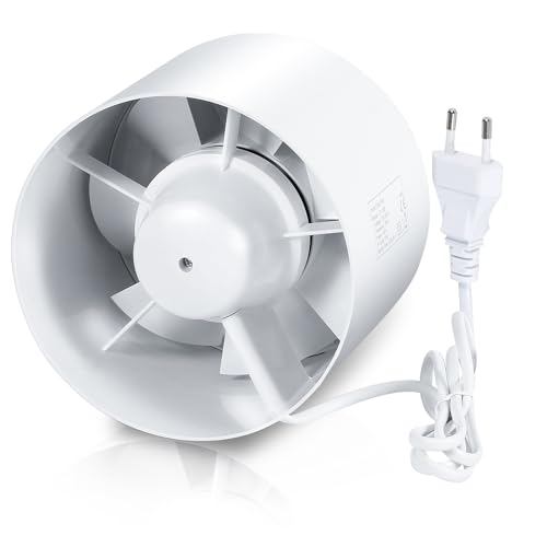 Sonnewelt Badlüfter Fan Rohrventilator 100mm mit Rückstauklappe Badezimmerlüfter Wohnraumlüfter Bad Rauchabzug Ventilator 130m³/h Rohrlüfter