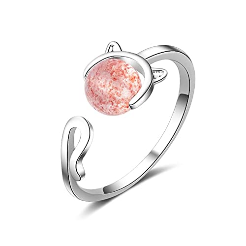 Bague ajustable femme en argent S925 et cristal rose pour index et anneau ouvert