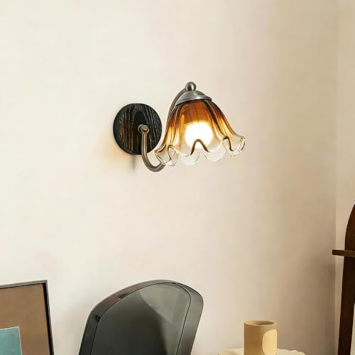 Aplique de pared de vidrio de granja con acabado negro e iluminación con cable 5