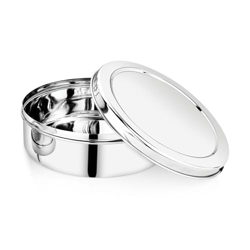 Image of Vinod Stainless Steel Puri Dabba | 1000ml Capacity, 15cm Diameter | Multipurpose Stainless Steel Flat Storage Container for Puri, Snacks, Dry Food, Tiffin & Travel Use