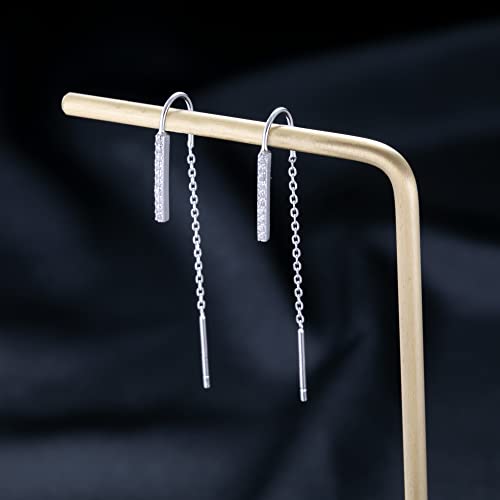 SLUYNZ 925 Sterling Silver Bar Threader Earrings Dangle for Women Teens CZ Chain Dangle Earrings Drop Tassel4