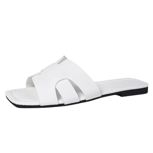 Image of Women's Dressy Casual Flat Sandals, Elegant Comfortable Slip-On Slides with Textured Upper, Versatile Dressy Style for Everyday Wear