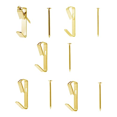 Image of 200 Pieces Picture Hanging Kit with Screws,SAFYY Picture Hooks for Hanging Pictures,5 Size Picture Hanging Hooks Sets,Wall Painting Hanging Hooks Picture Frame Hooks for Wall Mounting(Gold)