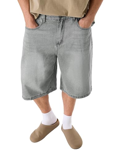 Image of PLEPAN Mens Super Baggy Jean Shorts 12 inch Vintage Loose Fit Wide Leg Long Jorts Y2K Streetwear Below Knee Denim Shorts