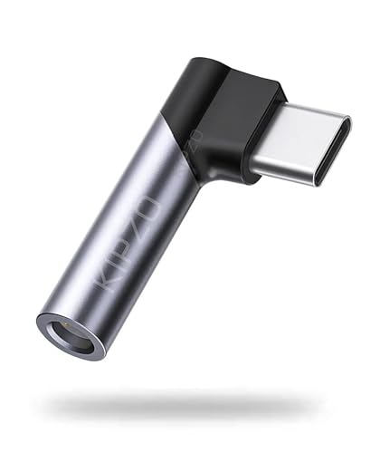 KIPZO® Grey Type c to 3.5mm Audio Connector Grey l Shape 90 Degree Right Angle for Gaming Listening to Music Calls for Android Audio Jack Converter Samsung Galaxy oneplus 9 with dac