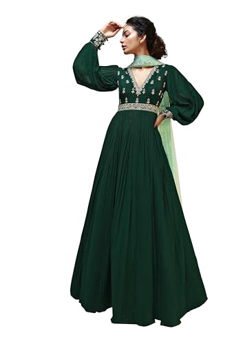 Image of TRENDMALLS Women's Georgette Embroidery With Sequence Work Anarkali Kurta Pant Set with Dupatta For Women