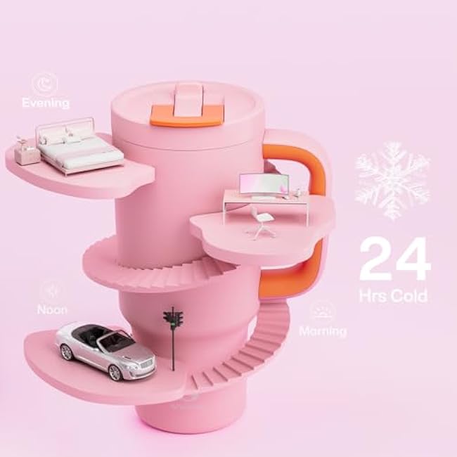 32 oz Tumbler with Handle and Flip Straw, 100% Resistant Tumbler with Lid and Straw, Insulated Stainless Steel Travel Coffee Mug, Keeps Cold for 24 Hours, Cup Holder Friendly (Blush)