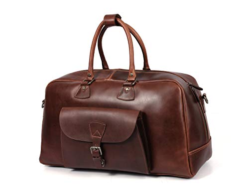 Leather Travel Duffle Bag for Men 22 Inch Brown