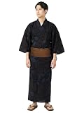浴衣 セット メンズ [なごみや] 男物 浴衣 兵児帯 2点セット レトロ モダン シック かっこいい 高見え 夏祭り 夕涼み 花火 メンズ M 椿_紺×ブラウン