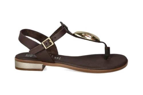 Sandales esclaves en cuir marron Oh! My Sandals 5864 pour femme avec sangle de cheville réglable