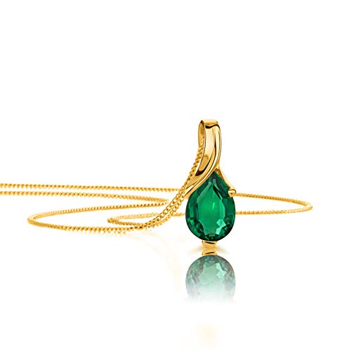 Orovi 14K Gold Necklace For Women - Stunning Womens Necklace With Pear Shaped Emerald Pendant, Elegant Jewelry For Women And Girls - Birthstone Jewelry Pendant Necklace With 17.7" Braided Chain #TOP2