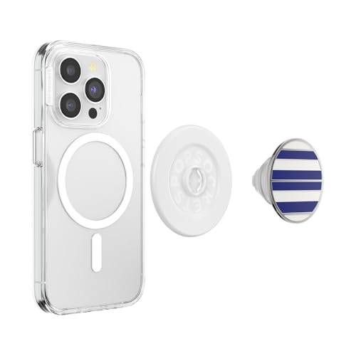 Image of PopSockets Phone Grip for MagSafe, Magnetic Holder, Phone Stand, Navy Blue - Nautical Stripe