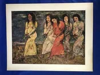 人物画　絵画　「沈黙の声を聴く」 Japanese Print 